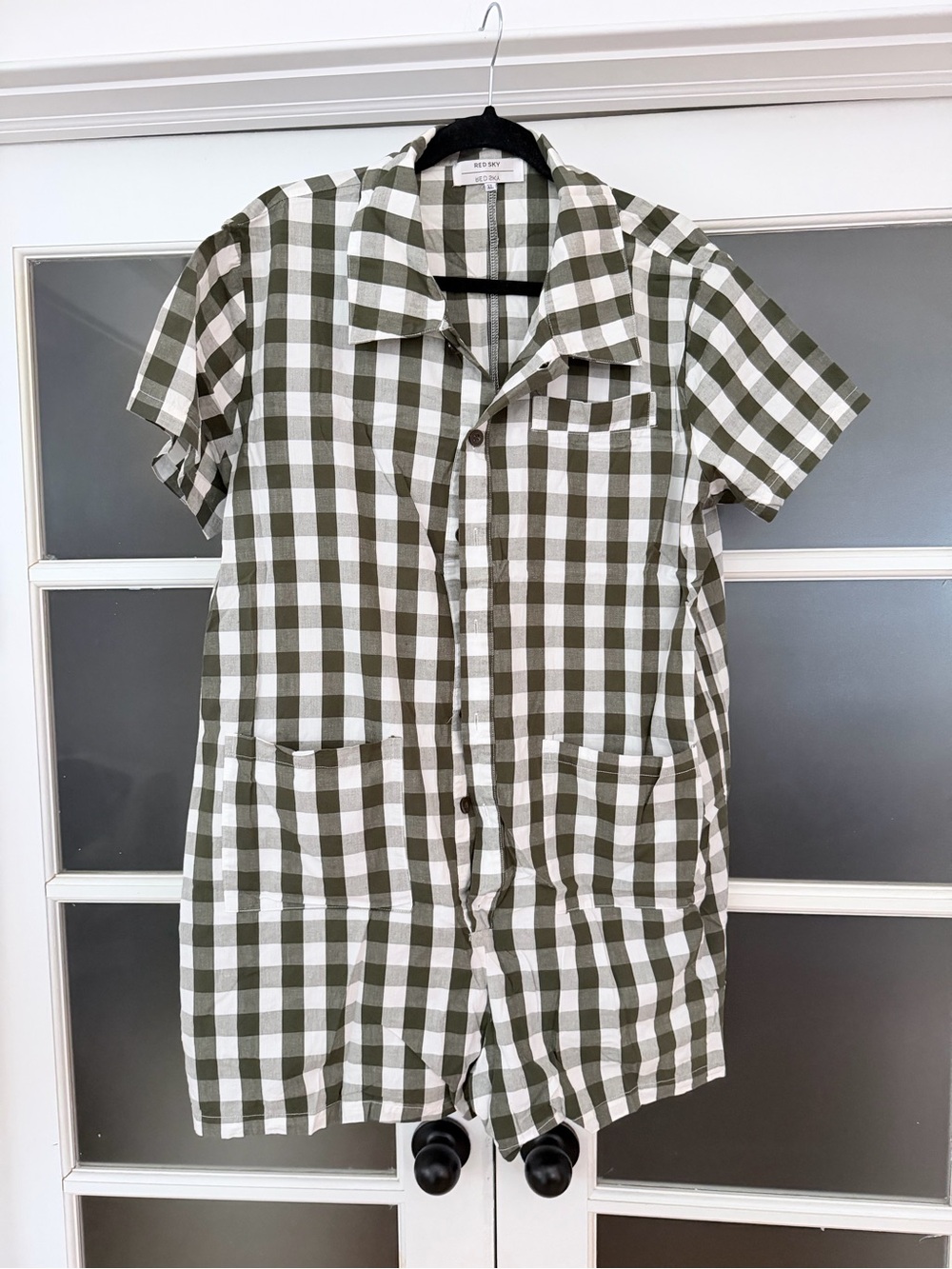 Green and White Gingham romper by Redsky